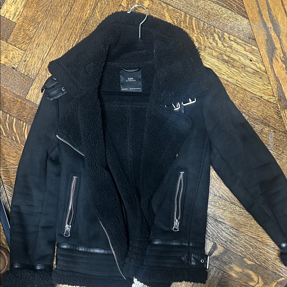 Zara Black Faux Shearling Jacket